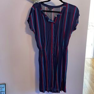 TH below the knee lightweight dress with fitted waist and buttons to hip.